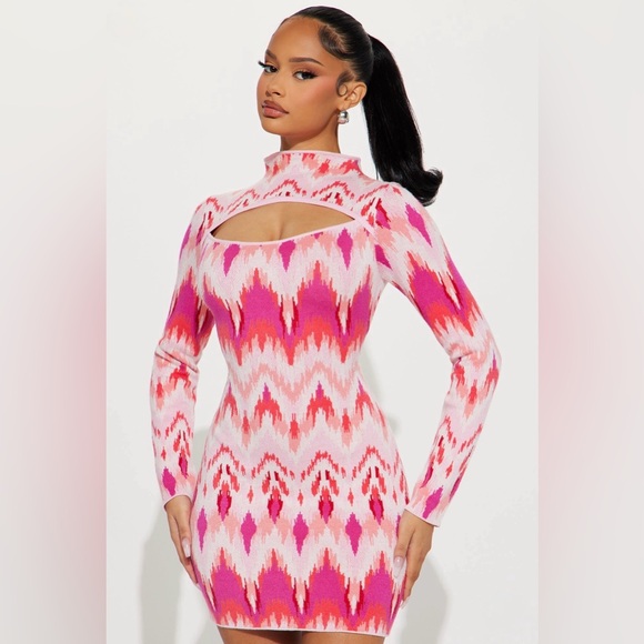 Fashion Nova Dresses & Skirts - NWOT- Fashion Nova Sierra Sweater Mini Dress - Pink/combo
